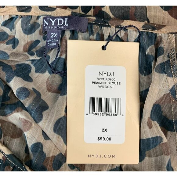 NYDJ Not Your Daughter Blouse Plus 2X Wildcat Metallic Peasant Chiffon Women New - Picture 9 of 14